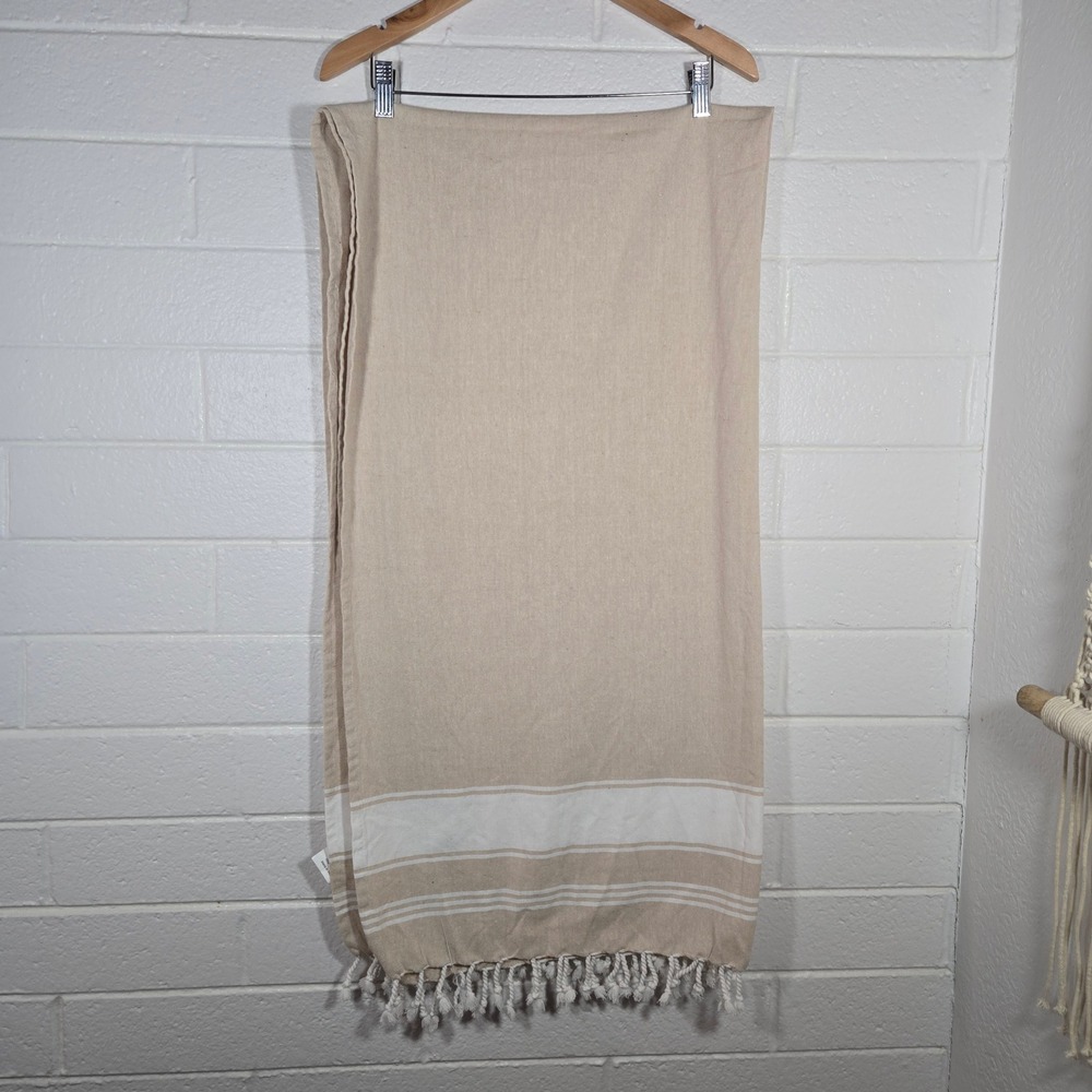 Lane‎ Linen Turkish Beach Towel Striped Cotton Tassel Fringe 37x74 Sustainable